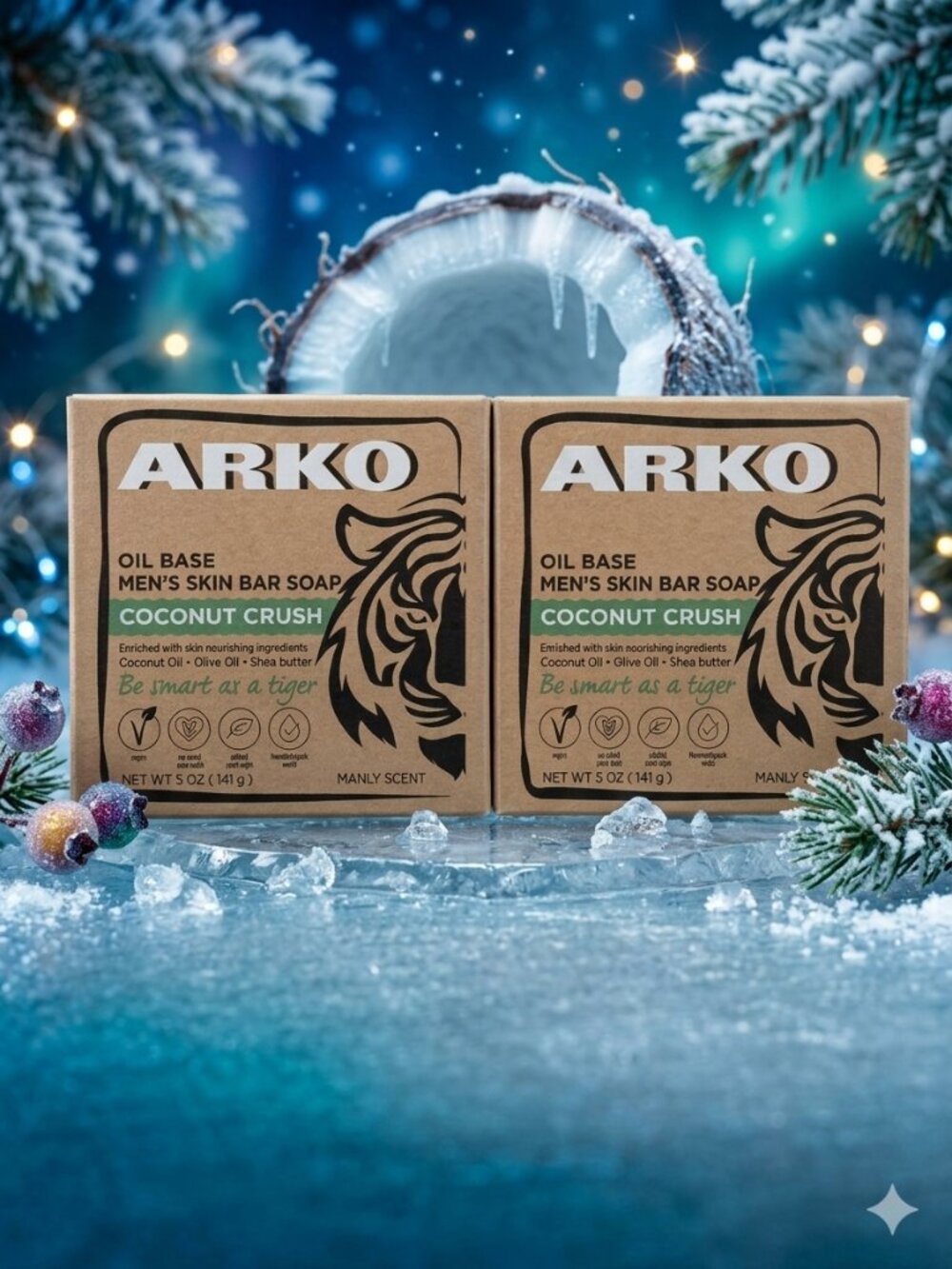 ARKO Men's Coconut Crush Bar Soap Bundle (Set of 2) – Premium Oil-Based Formula